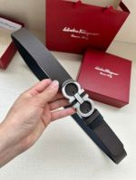 1:1 Ferragamo  Chocolate&Black Leather Belt  Smooth with Silver Logo buckle  3.4cm